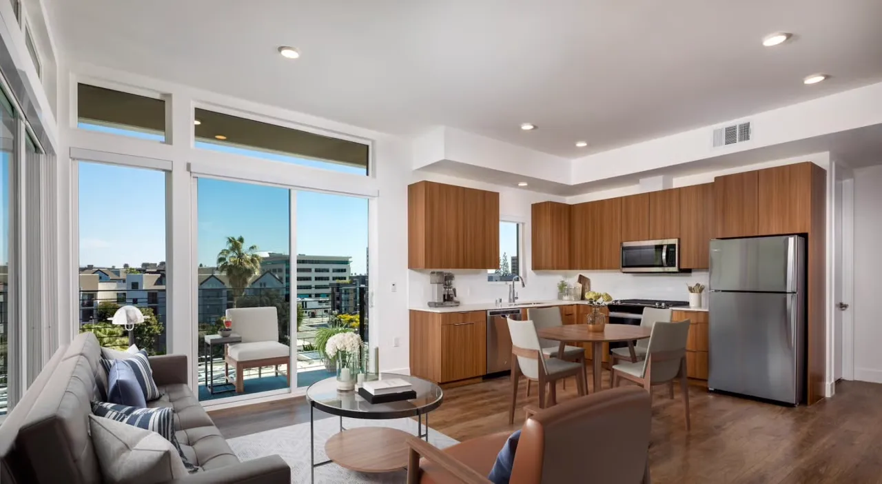 Spacious modern living room at MW Lofts with city views